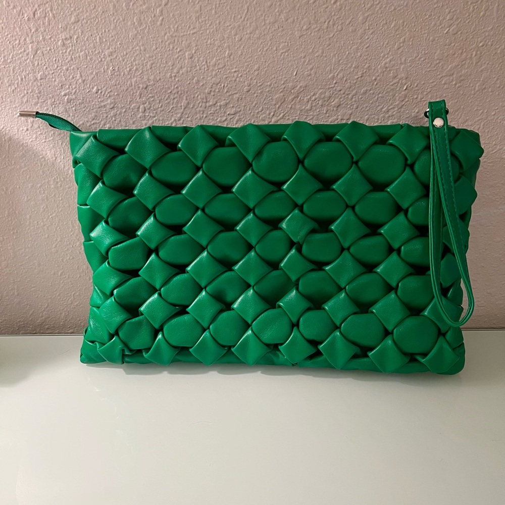 Emerald Woven Wristlet Clutch